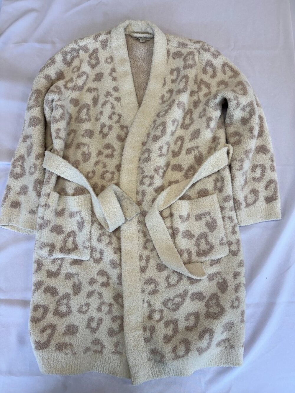 Barefoot Dreams Cozy Chic Robe Cream Stone Leopard Print Size M